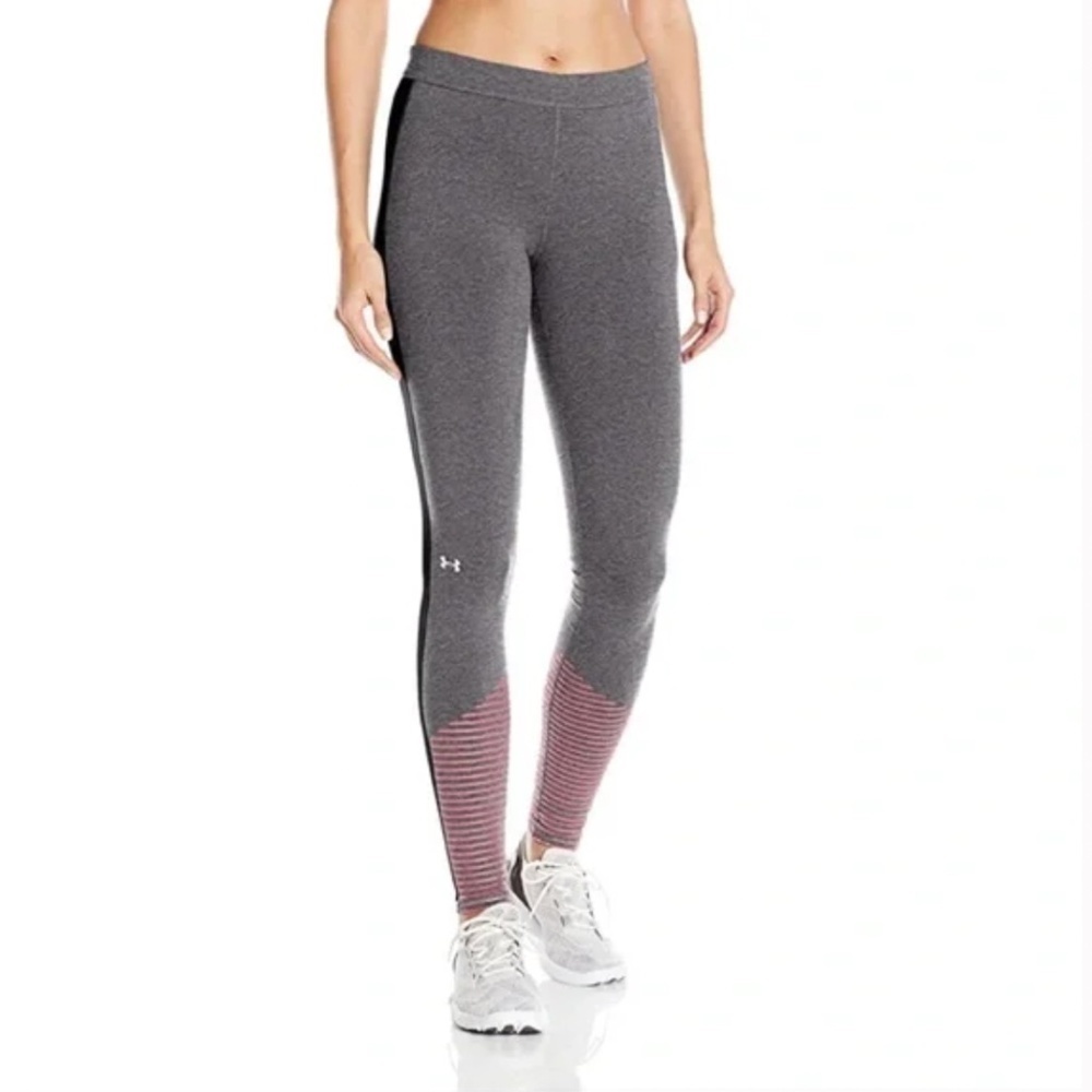 Under Armour Leggings Gray Colorblock Bright Pink Stripes